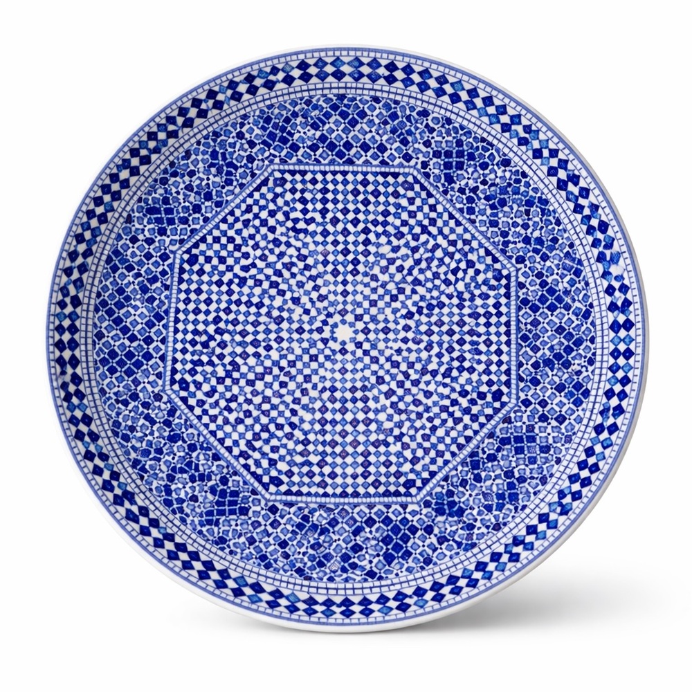 Moroccan Plate In Ceramic From Fès Geometric Decoration White Blue